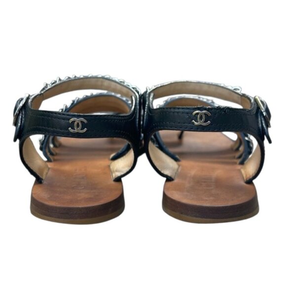 Chanel Chain CC Gladiator Sandals Black Size 39.5 $1025 - Picture 5 of 12